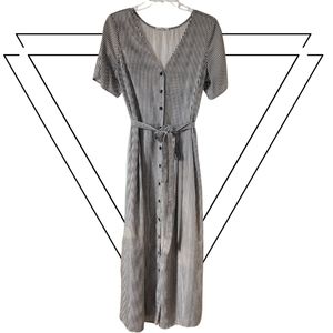 Vetta Striped Button Up Midi Dress Black & White Size M
